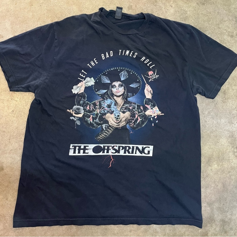 VTG The Offspring Let The Bad Times Roll  Black Album Tshirt Gildan Sz Lg Faded